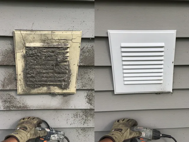 Coto de Caza Dryer Vent Cleaning technician installing high-quality dryer vent cover at a residential property in Coto de Caza
