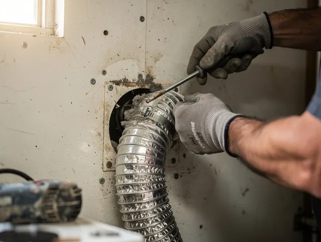 Coto de Caza Dryer Vent Cleaning technician performing precise dryer vent hose installation in Coto de Caza